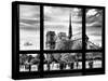Window View, Special Series, Notre Dame Cathedral View, Paris, Europe, Black and White Photography-Philippe Hugonnard-Stretched Canvas