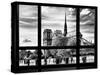 Window View, Special Series, Notre Dame Cathedral View, Paris, Europe, Black and White Photography-Philippe Hugonnard-Stretched Canvas