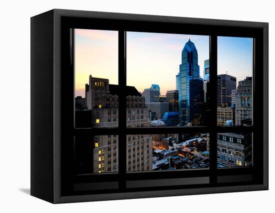 Window View, Special Series, Skyscrapers View at Nightfall, Philadelphia, Pennsylvania, USA-Philippe Hugonnard-Framed Stretched Canvas