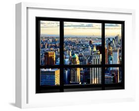 Window View, Special Series, Skyscrapers View at Sunset, Midtown Manhattan, NYC-Philippe Hugonnard-Framed Premium Photographic Print