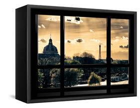 Window View, Special Series, the Eiffel Tower and Seine River View at Sunset, Paris, Europe-Philippe Hugonnard-Framed Stretched Canvas