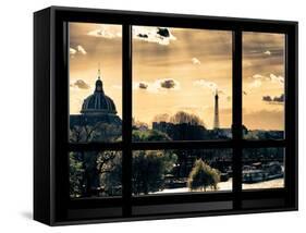 Window View, Special Series, the Eiffel Tower and Seine River View at Sunset, Paris, Europe-Philippe Hugonnard-Framed Stretched Canvas