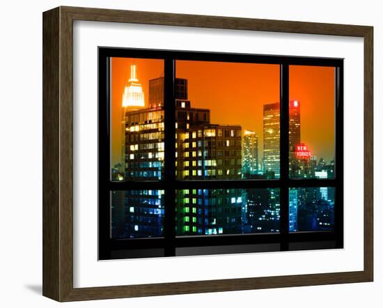 Window View, Special Series, the New Yorker Hotel, Empire State Building, Manhattan by Night, NYC-Philippe Hugonnard-Framed Premium Photographic Print