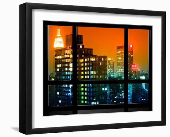 Window View, Special Series, the New Yorker Hotel, Empire State Building, Manhattan by Night, NYC-Philippe Hugonnard-Framed Premium Photographic Print