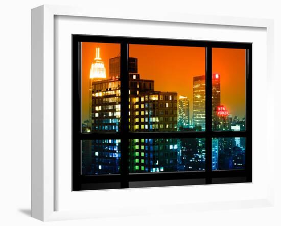 Window View, Special Series, the New Yorker Hotel, Empire State Building, Manhattan by Night, NYC-Philippe Hugonnard-Framed Premium Photographic Print