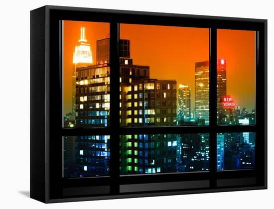 Window View, Special Series, the New Yorker Hotel, Empire State Building, Manhattan by Night, NYC-Philippe Hugonnard-Framed Stretched Canvas