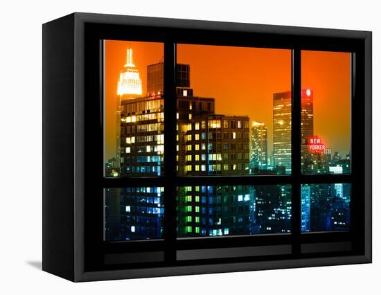 Window View, Special Series, the New Yorker Hotel, Empire State Building, Manhattan by Night, NYC-Philippe Hugonnard-Framed Stretched Canvas