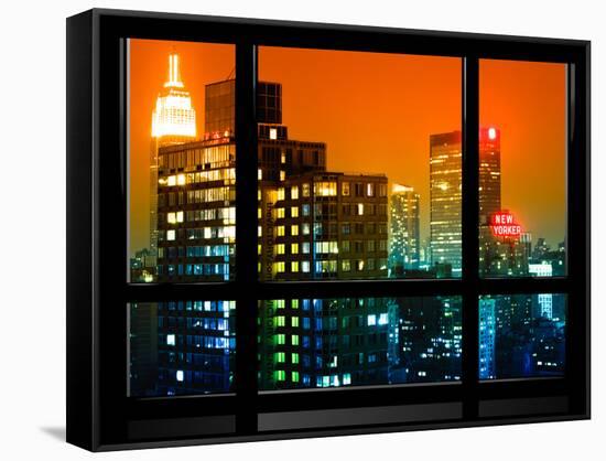 Window View, Special Series, the New Yorker Hotel, Empire State Building, Manhattan by Night, NYC-Philippe Hugonnard-Framed Stretched Canvas