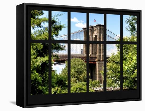 Window View - the Brooklyn Bridge - Manhattan - New York City - USA-Philippe Hugonnard-Framed Stretched Canvas