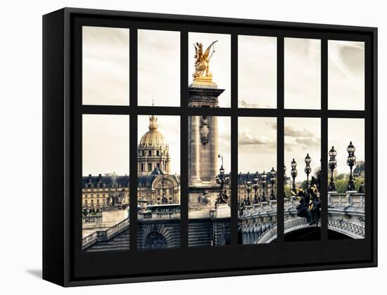 Window View - the Pont Alexandre III and the Invalides Building - Paris - Ile de France - France-Philippe Hugonnard-Framed Stretched Canvas