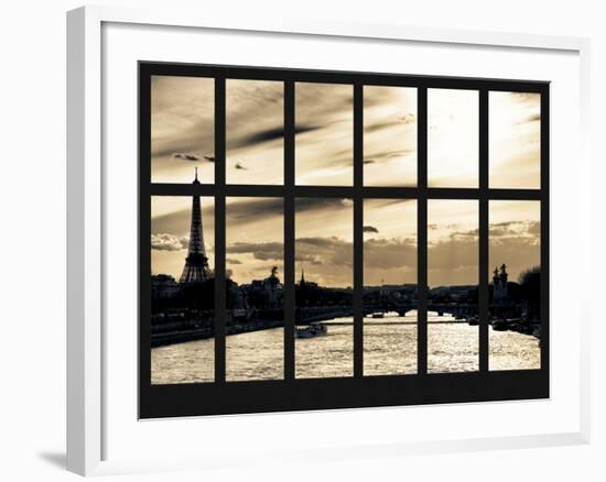 Window View - the River Seine of the Eiffel Tower and Alexandre III Bridge - Paris - France-Philippe Hugonnard-Framed Photographic Print
