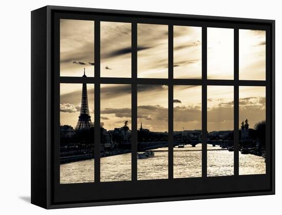 Window View - the River Seine of the Eiffel Tower and Alexandre III Bridge - Paris - France-Philippe Hugonnard-Framed Stretched Canvas