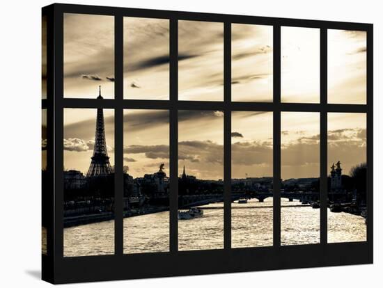 Window View - the River Seine of the Eiffel Tower and Alexandre III Bridge - Paris - France-Philippe Hugonnard-Stretched Canvas