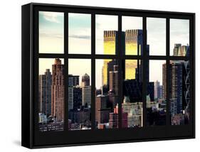 Window View - Theater District at Sunset - Manhattan - New York City-Philippe Hugonnard-Framed Stretched Canvas