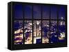 Window View - Theater District by Night - Manhattan - New York City-Philippe Hugonnard-Framed Stretched Canvas