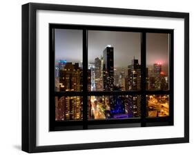 Window View, Urban Landscape by Night, Misty Colors View, Times Square, Manhattan, New York-Philippe Hugonnard-Framed Premium Photographic Print