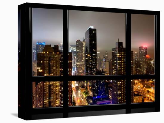 Window View, Urban Landscape by Night, Misty Colors View, Times Square, Manhattan, New York-Philippe Hugonnard-Stretched Canvas