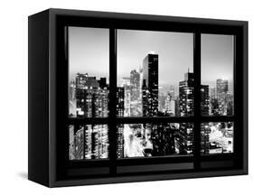 Window View, Urban Landscape by Night, Misty View, Times Square, Manhattan, New York-Philippe Hugonnard-Framed Stretched Canvas