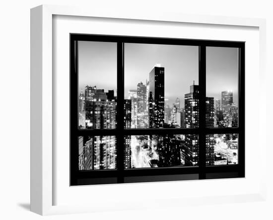 Window View, Urban Landscape by Night, Misty View, Times Square, Manhattan, New York-Philippe Hugonnard-Framed Premium Photographic Print