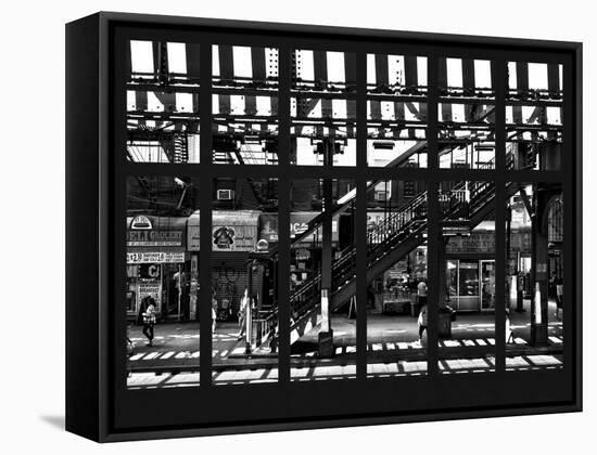 Window View - Urban Street Scene - Marcy Avenue Subway Station - Williamsburg - Brooklyn - NYC-Philippe Hugonnard-Framed Stretched Canvas