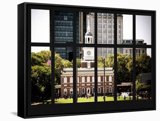Window View - View of Independence Hall and Pennsylvania State House Buildings - Philadelphia-Philippe Hugonnard-Framed Stretched Canvas