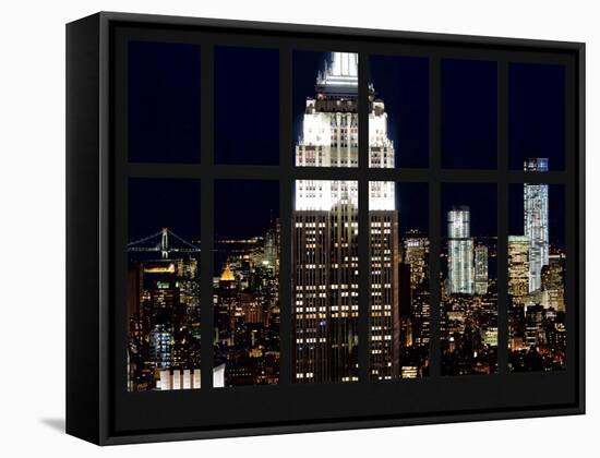 Window View - View of the Empire State Building and 1 WTC by Night - Manhattan - NYC-Philippe Hugonnard-Framed Stretched Canvas