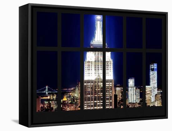 Window View - View of the Empire State Building and 1 WTC by Night - Manhattan - NYC-Philippe Hugonnard-Framed Stretched Canvas