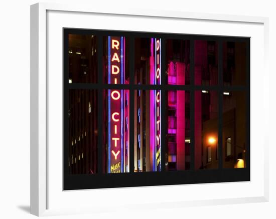 Window View - View of the Radio City Music Hall by Night - Manhattan - New York City-Philippe Hugonnard-Framed Photographic Print