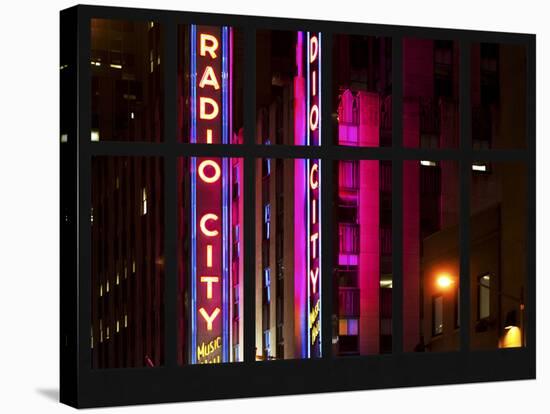 Window View - View of the Radio City Music Hall by Night - Manhattan - New York City-Philippe Hugonnard-Stretched Canvas