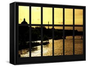 Window View - View of the River Seine and the Eiffel Tower at Sunset - Paris-Philippe Hugonnard-Framed Stretched Canvas