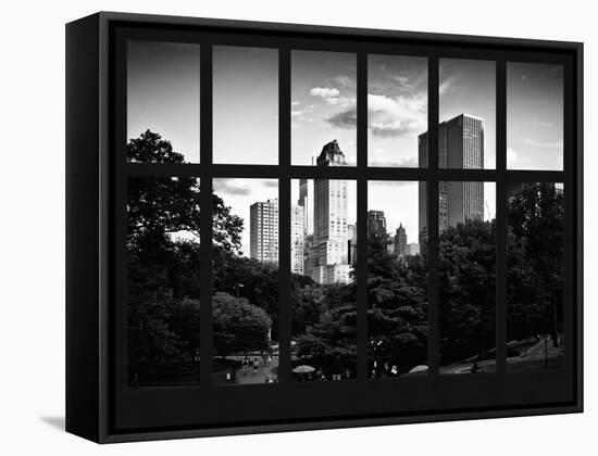 Window View - View on Trails and Buildings Central Park - Manhattan - New York City-Philippe Hugonnard-Framed Stretched Canvas
