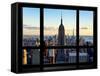 Window View, View Towards Downtown at Sunset, Manhattan, Hudson River, New York-Philippe Hugonnard-Framed Stretched Canvas