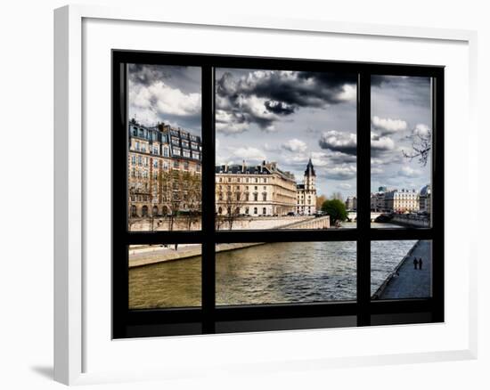 Window View, Walk a Couple of Lovers on the Seine, Ile Saint Louis, Seine River, Paris-Philippe Hugonnard-Framed Photographic Print