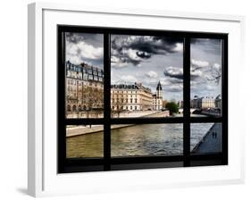 Window View, Walk a Couple of Lovers on the Seine, Ile Saint Louis, Seine River, Paris-Philippe Hugonnard-Framed Photographic Print