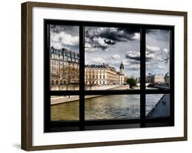 Window View, Walk a Couple of Lovers on the Seine, Ile Saint Louis, Seine River, Paris-Philippe Hugonnard-Framed Photographic Print