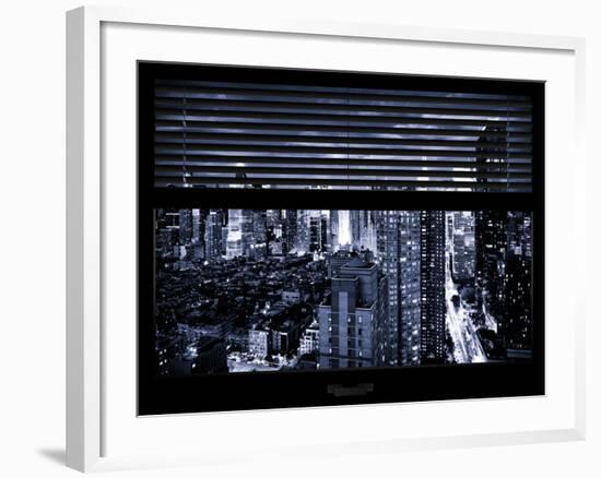 Window View with Venetian Blinds: 42nd Street and Times Square at Blue Nightfall-Philippe Hugonnard-Framed Photographic Print