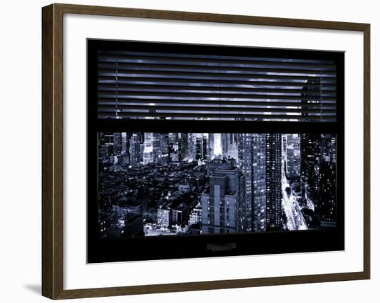 Window View with Venetian Blinds: 42nd Street and Times Square at Blue Nightfall-Philippe Hugonnard-Framed Photographic Print