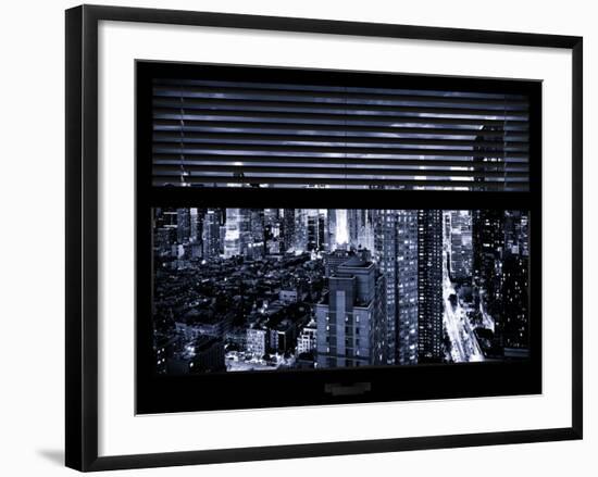 Window View with Venetian Blinds: 42nd Street and Times Square at Blue Nightfall-Philippe Hugonnard-Framed Photographic Print