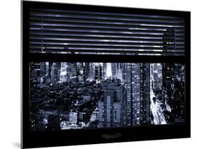 Window View with Venetian Blinds: 42nd Street and Times Square at Blue Nightfall-Philippe Hugonnard-Mounted Photographic Print