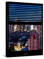 Window View with Venetian Blinds: 42nd Street and Times Square at Nightfall - Theater District-Philippe Hugonnard-Stretched Canvas