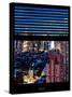 Window View with Venetian Blinds: 42nd Street and Times Square at Nightfall - Theater District-Philippe Hugonnard-Stretched Canvas