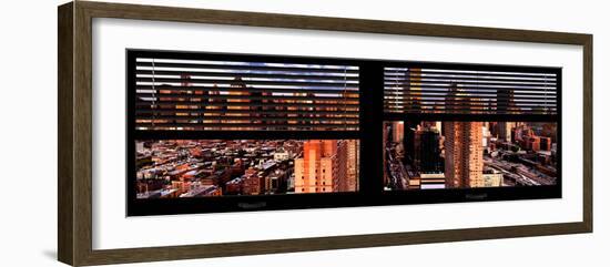 Window View with Venetian Blinds: 42nd Street and Times Square at Pink Sunset-Philippe Hugonnard-Framed Photographic Print