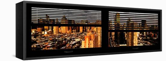 Window View with Venetian Blinds: 42nd Street and Times Square at Sunset-Philippe Hugonnard-Framed Stretched Canvas