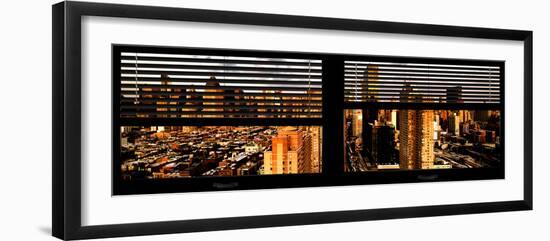 Window View with Venetian Blinds: 42nd Street and Times Square at Sunset-Philippe Hugonnard-Framed Photographic Print