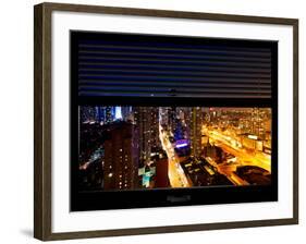 Window View with Venetian Blinds: 42nd Street and Times Square by Night - Manhattan-Philippe Hugonnard-Framed Photographic Print