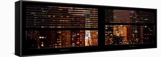 Window View with Venetian Blinds: 42nd Street and Times Square by Night-Philippe Hugonnard-Framed Stretched Canvas