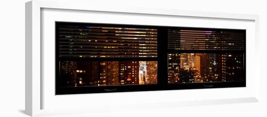 Window View with Venetian Blinds: 42nd Street and Times Square by Night-Philippe Hugonnard-Framed Photographic Print