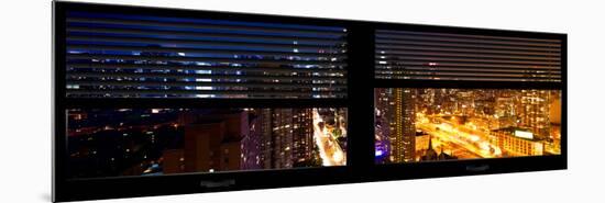 Window View with Venetian Blinds: 42nd Street and Times Square by Night-Philippe Hugonnard-Mounted Photographic Print