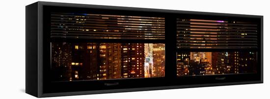 Window View with Venetian Blinds: 42nd Street and Times Square by Night-Philippe Hugonnard-Framed Stretched Canvas