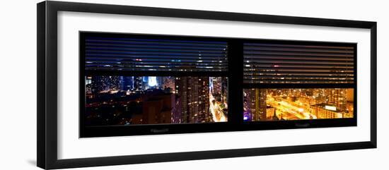 Window View with Venetian Blinds: 42nd Street and Times Square by Night-Philippe Hugonnard-Framed Photographic Print